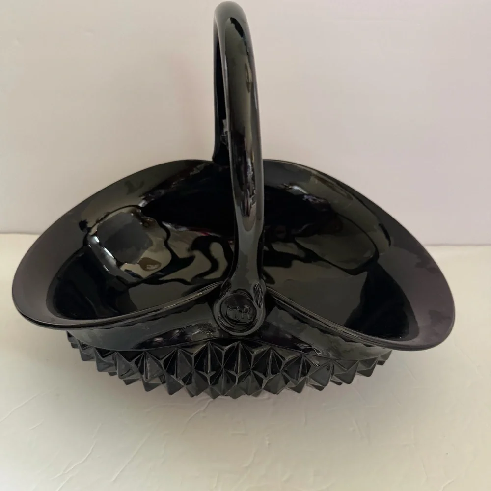 Indiana Glass Tiara Black Diamond Point Large Serving Basket